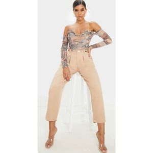 Pretty Little Thing Water Renaissance Printed Mesh Ruched Bardot Bodysuit
